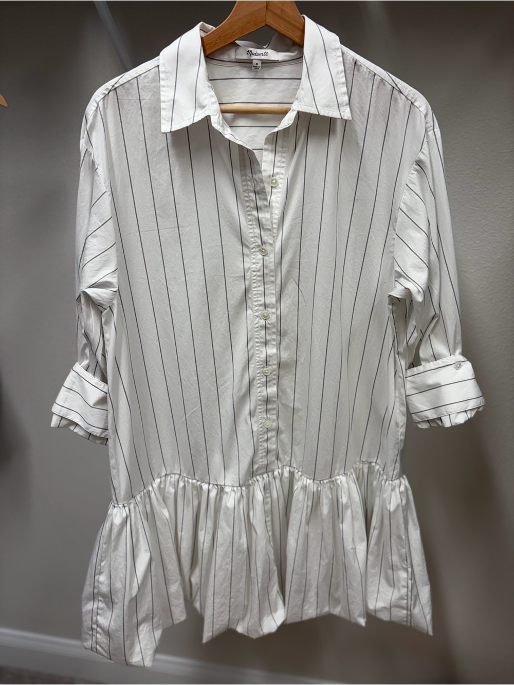 Madewell White Shirt Dress with Thin Black Pinstripes - Picture 2 of 6